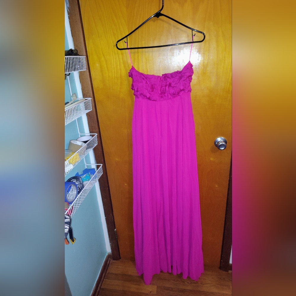Fuchsia Strapless Maxi Dress with Ruffle Bodice